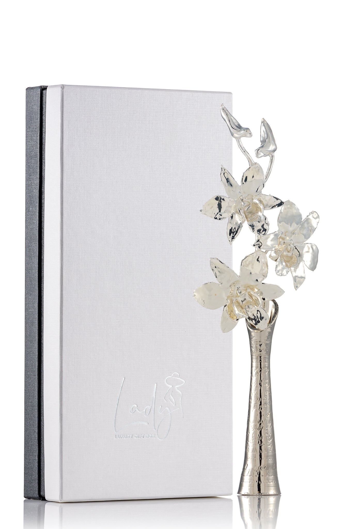 LADY® Silver Orchid - Cadeau élégant, unique et éternel - orchidée plaquée argent avec de l'argent 925