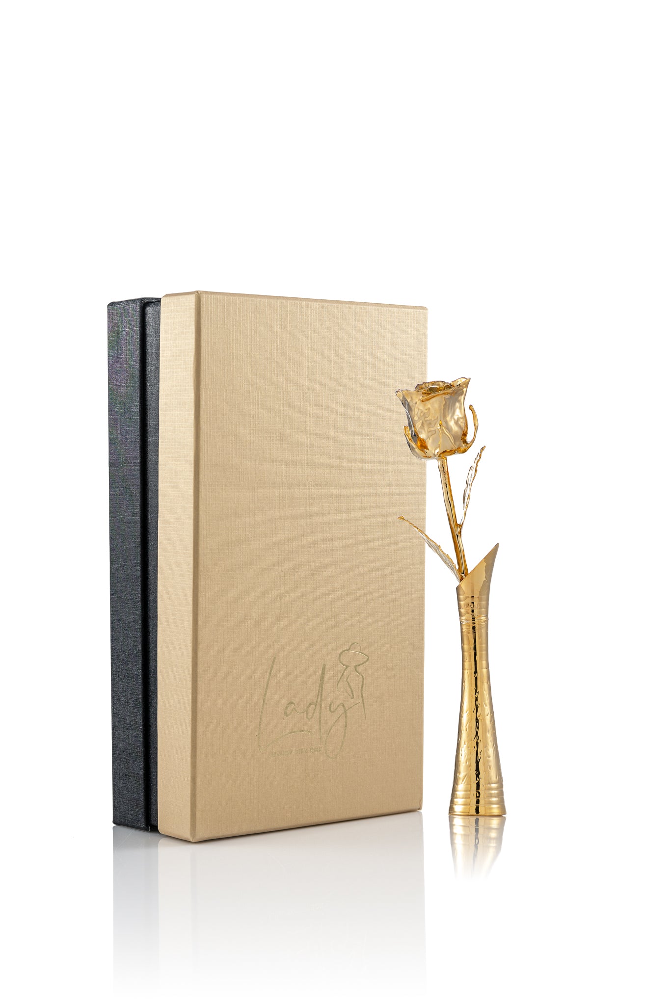 LADY® Gold set Rosa con vaso - Regalo elegante, unico ed eterno - Rosa placcata oro 24K