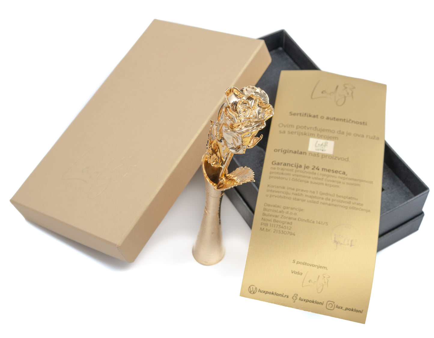 LADY® Gold set Rosa con vaso - Regalo elegante, unico ed eterno - Rosa placcata oro 24K