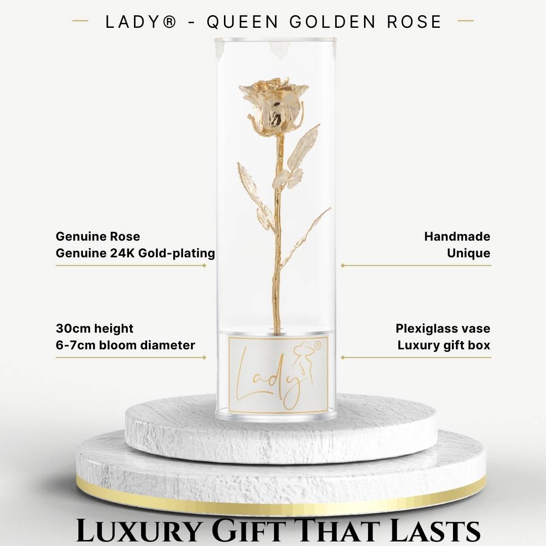 LADY® Queen Golden Rose – Elegant, Unique, and Everlasting Gift - 24K gold plated rose
