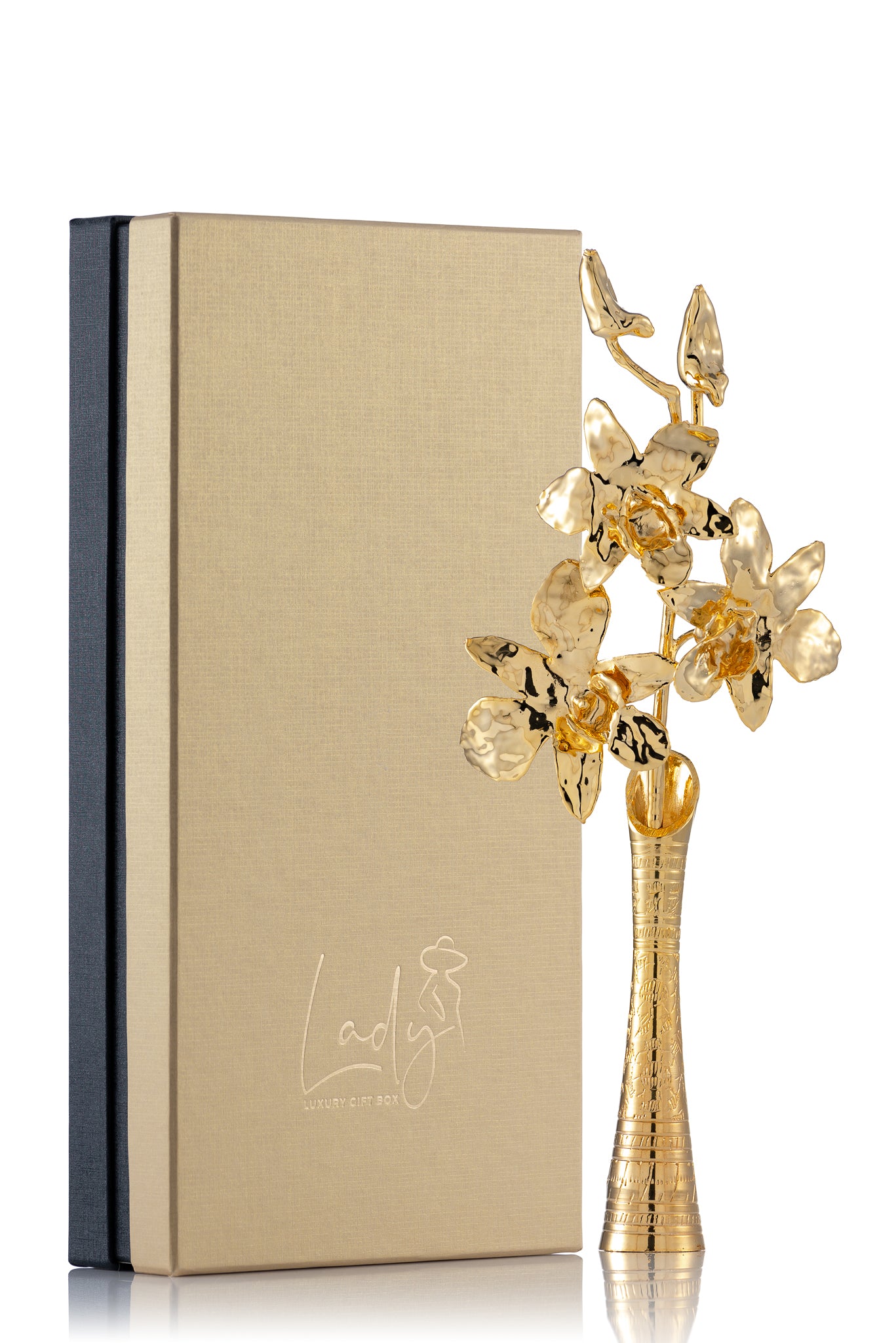 LADY® Golden Orchid – Regalo elegante, único y eterno - Orquídea chapada en oro de 24 quilates