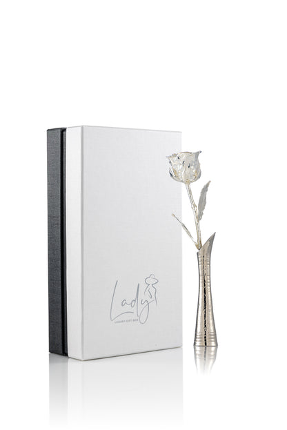 LADY® Ensemble en argent Rose avec vase – Cadeau élégant, unique et éternel - Rose plaquée argent 925